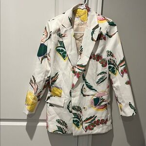 SHEIN White Blazer with Colorful Fruit Print